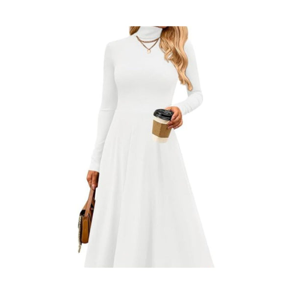 Women's Ribbed Knit High Neck Dress (9 Colors)