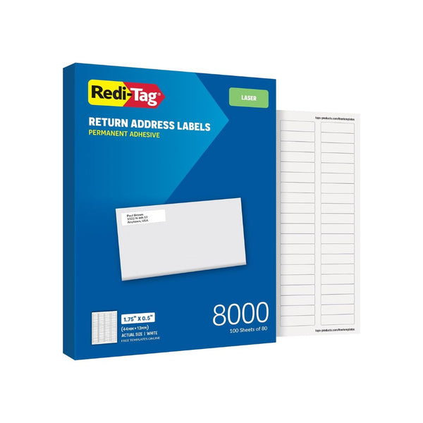 8,000 Redi-Tag 0.5″ x 1.75″ Laser Printer Address Labels