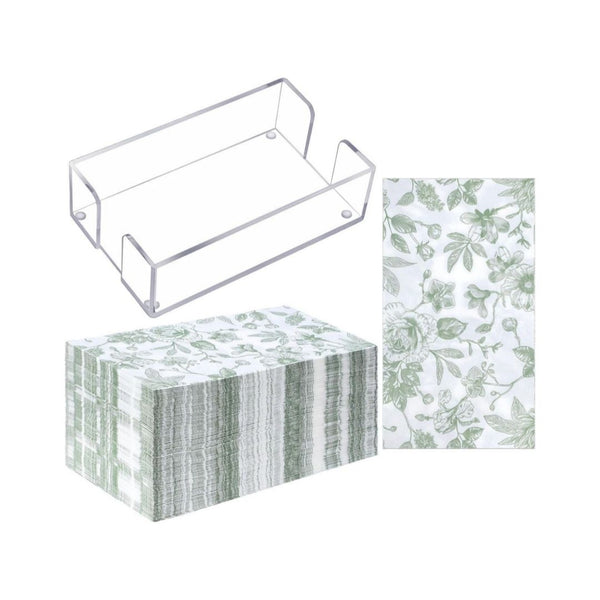 100 Pcs Floral Napkins with Acrylic Tissue Box (2 Colors)