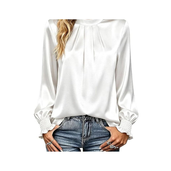 Women's Silk Satin Mock Neck Blouse (Many Colors)