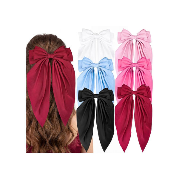 6 Pcs Long Big Hair Bows Clips Barrettes