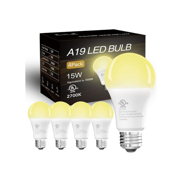 4-Pack A19 100W Equivalent LED Bulbs