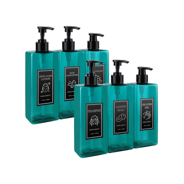 6-Pack Shower Dispensers w/Waterproof Labels