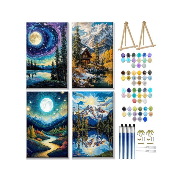 4 Pack Paint by Numbers Kit for Adults