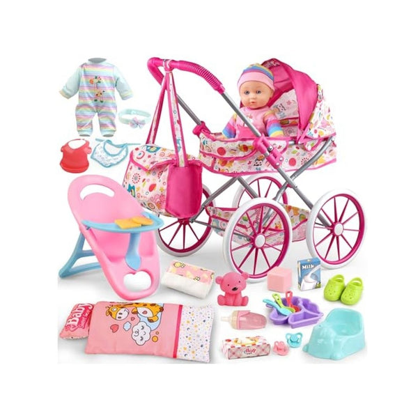24 Piece Baby Doll Stroller and Accessories Set