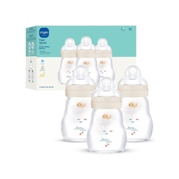 3 Pack MAM 6oz Glass Anti-Colic Baby Bottles