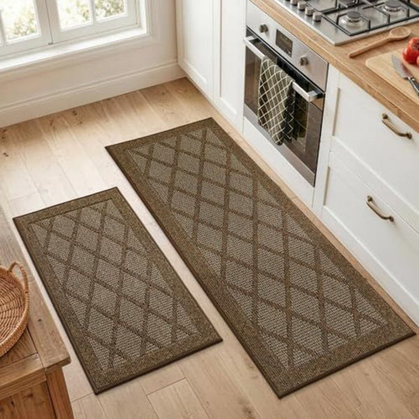 2 Piece Non Slip Washable Kitchen Rugs Mats
