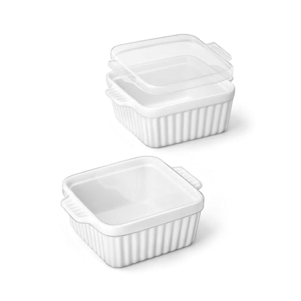 2 Pack Ceramic Square Baking Dishes with Lids
