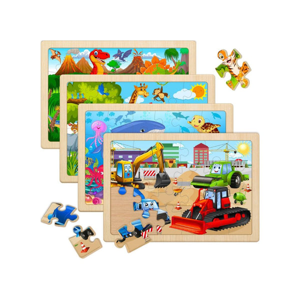 4 Pack 24 Piece Wooden Jigsaw Puzzle Set