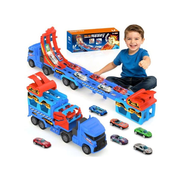 Toddler Race Track Car Carrier Truck Toy with 6 Cars