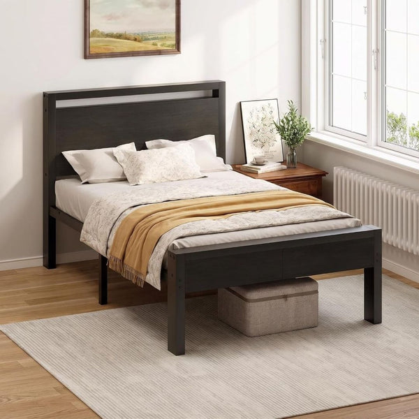 Sweetcrispy 14 Inch Twin Bed Frame with Wood Headboard