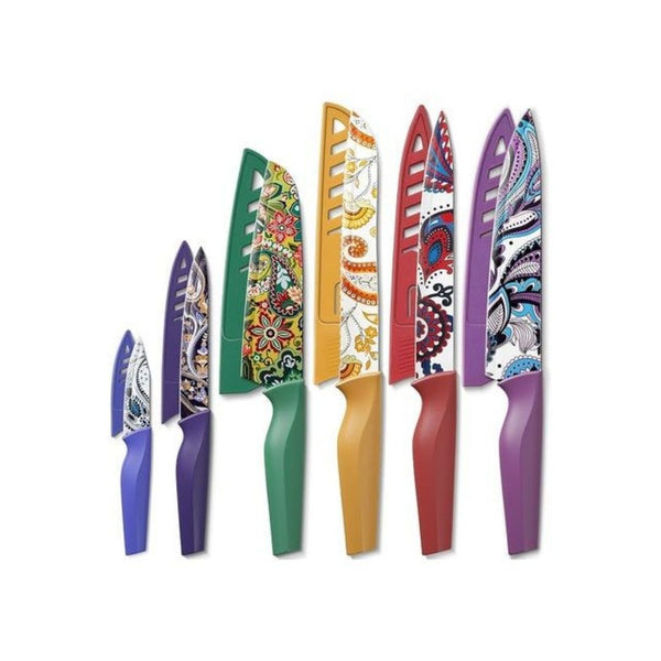 6-Piece Astercook Paisley Pattern Knife Set with Covers