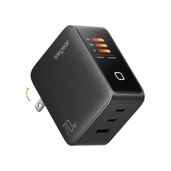 70W 3-Port GaN USB-C Charger Block