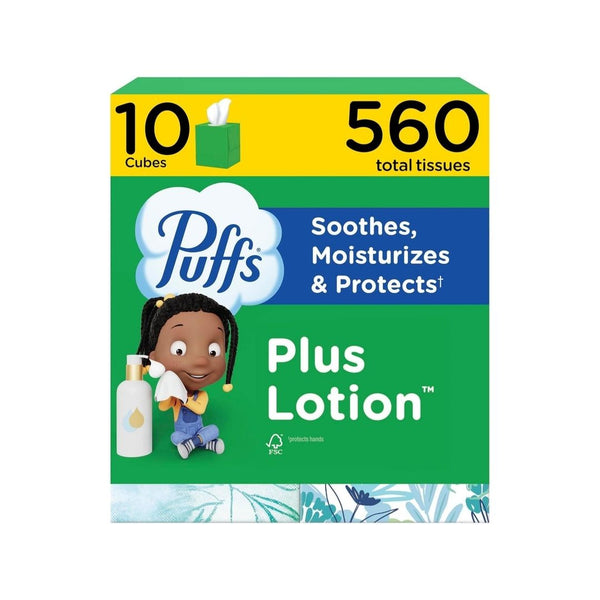 10 Cube Boxes Of Puffs Plus Lotion Facial Tissues
