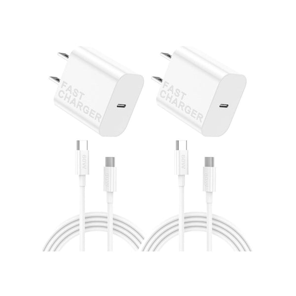 2-Pk Fast Charger, 20W PD USB C Wall Charger Block with 6FT Cable