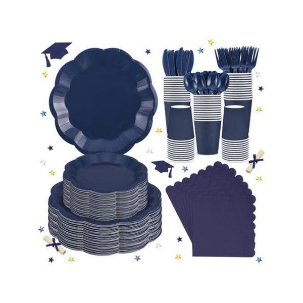 350-Piece Blue Plastic Dinnerware Set