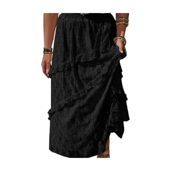 Womens Lace Ruffle Maxi Skirt (3 Colors)