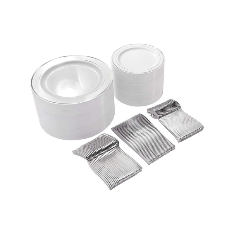 300 Pcs Silver Plastic Disposable Dinnerware Set