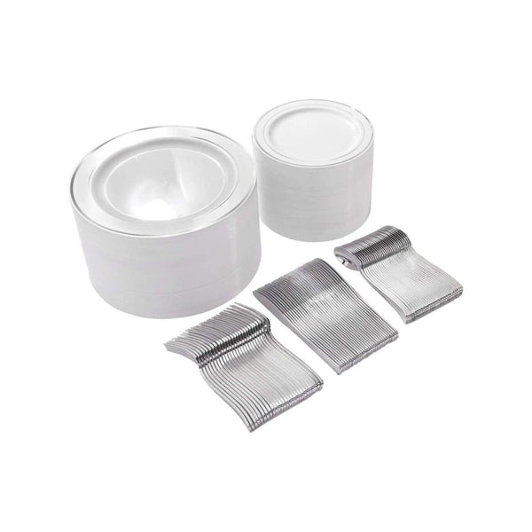 300 Pcs Silver Plastic Disposable Dinnerware Set