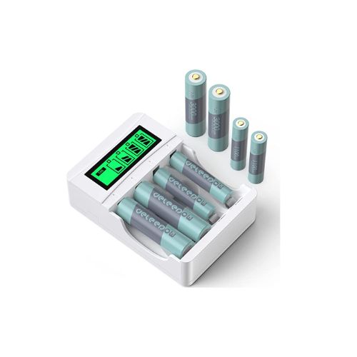 4-Pack Rechargeable AA Batteries + 4-Pack AAA Batteries & LCD Charger