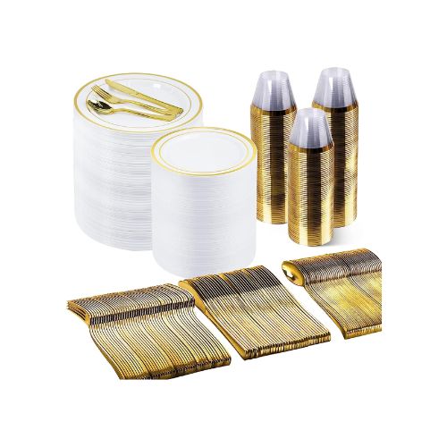 600 Pieces Gold Disposable Plates for 100 Guests