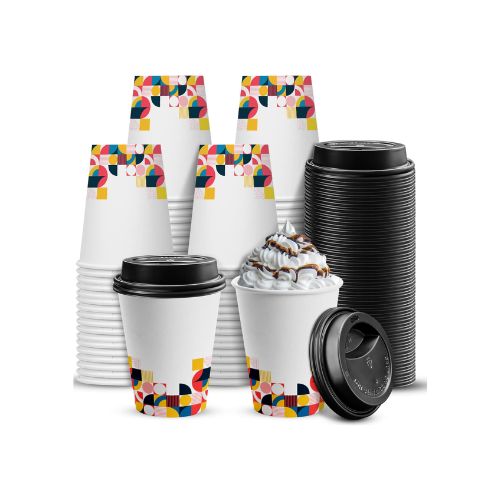 100-Pack 12 oz Disposable Coffee Cups With Lids