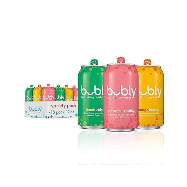 18-Pack Bubly Sparkling Water, Tropical Thrill Variety Pack, 12 fl oz Cans