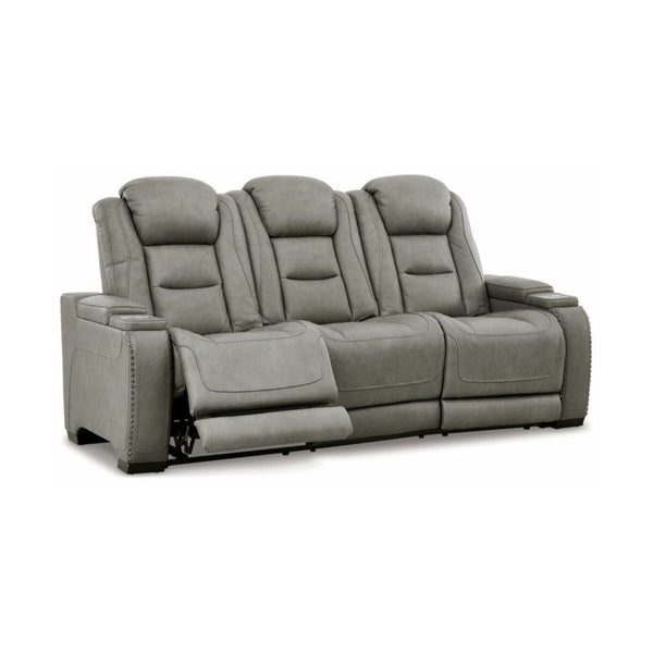 Signature Design by Ashley The Man-Den Leather Power Reclining Sofa with Adjustable Headrests & Wireless Charging