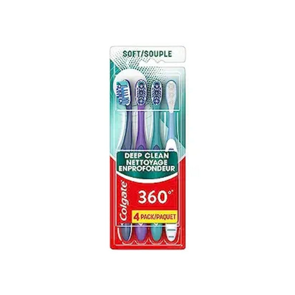 Colgate 360 Whole Mouth Clean Toothbrush, Soft Toothbrush for Adults, 4 Pack