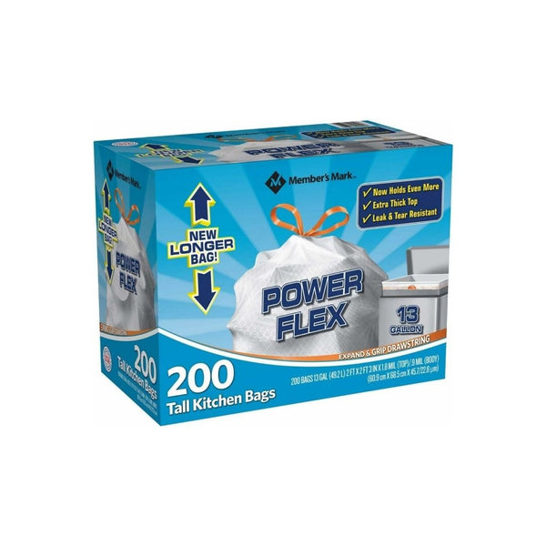 200-Count Member's Mark Power Flex 13-Gallon Tall Kitchen Drawstring Bags