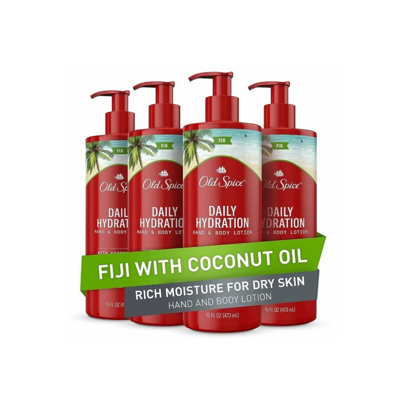 4 Bottles of Old Spice Daily Hydration Hand & Body Lotion for Men, Fiji with Coconut Oil