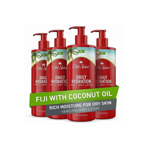 4 Bottles of Old Spice Daily Hydration Hand & Body Lotion for Men, Fiji with Coconut Oil