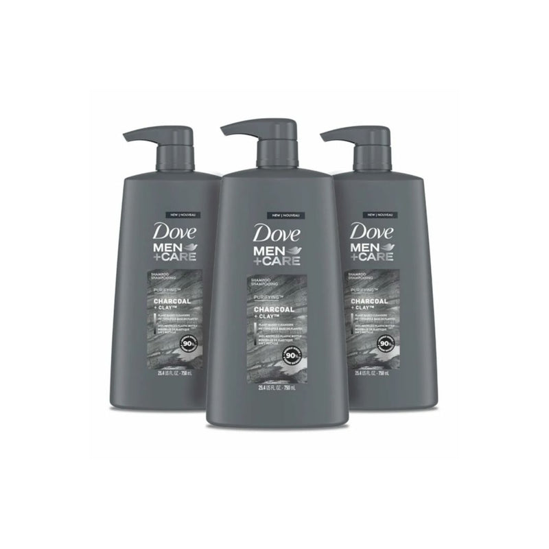 3 Bottles of Dove Men+Care Shampoo Charcoal + Clay (25.4 oz Bottles)
