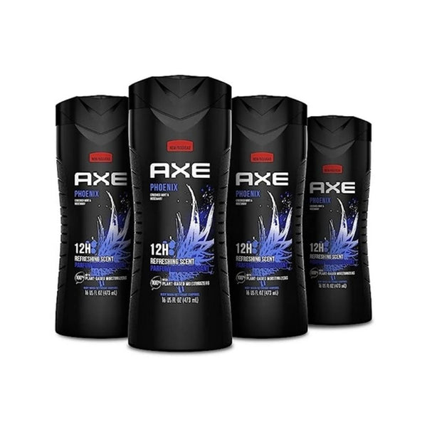 4-Pk AXE Body Wash Phoenix, 12h Refreshing Scent Crushed Mint & Rosemary