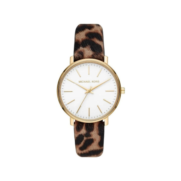 Michael Kors Women’s Pyper Gold-Tone Stainless Steel and Cheetah Print Leather Band Watch