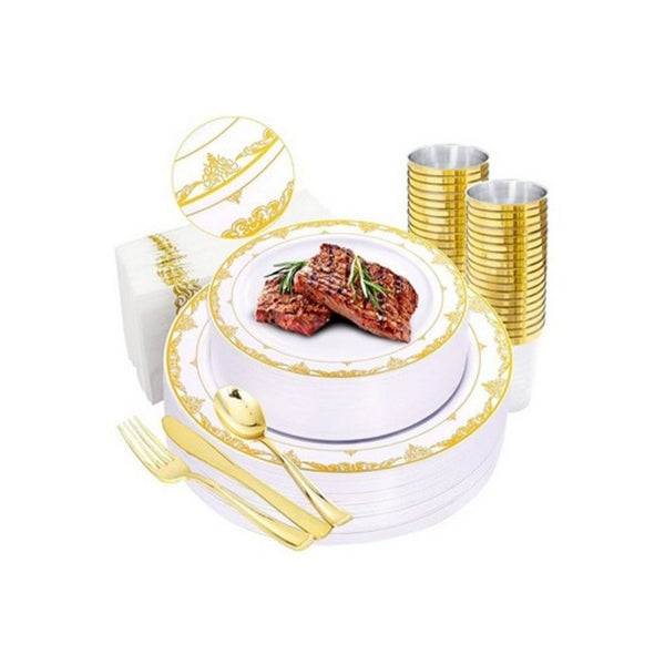 175-Pc Gold Plastic Plates & Gold Disposable Silverware Set