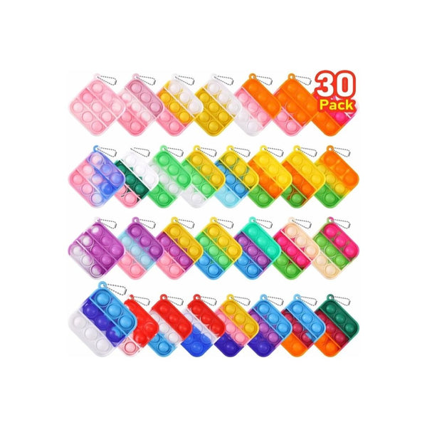Pack of 30 Party Favors Mini Pop Fidgets Keychains