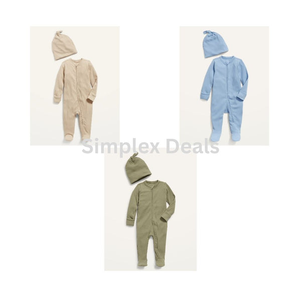 Old Navy Footed Rib-Knit One-Piece & Beanie Layette Set