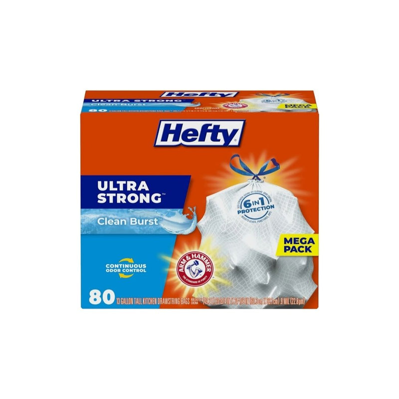 3 Boxes of Hefty Ultra Strong Tall Kitchen Trash Bags, Clean Burst Scent, 13 Gallon (80 Count Each)