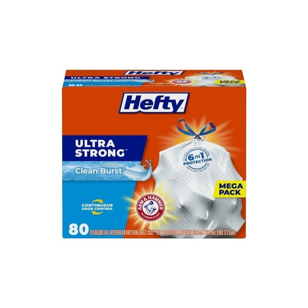 3 Boxes of Hefty Ultra Strong Tall Kitchen Trash Bags, Clean Burst Scent, 13 Gallon (80 Count Each)