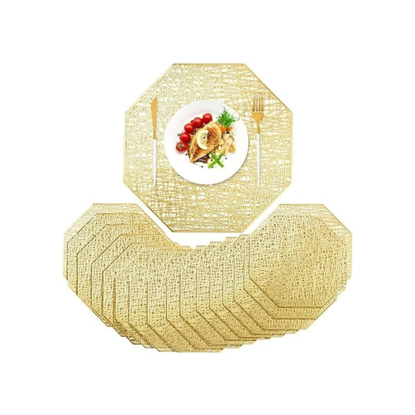 48 Pcs Mumufy Gold Placemats Octagonal Woven Placemats 15 Inch