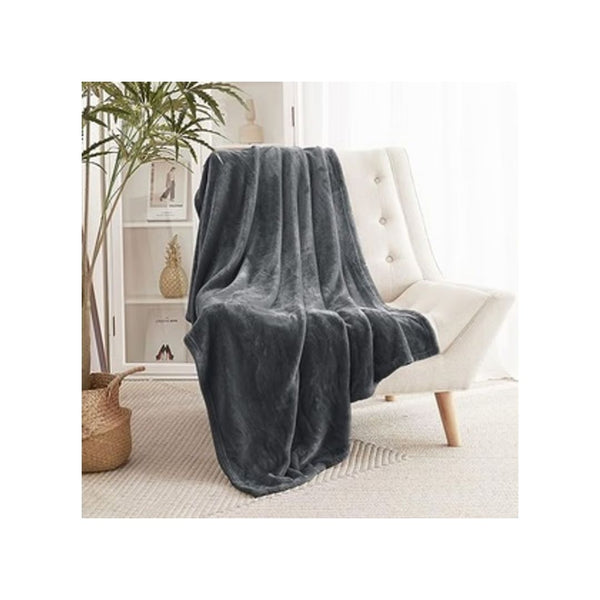 Lightweight Fuzzy Fleece Throw Blanket, Grey, 50×60 Inches