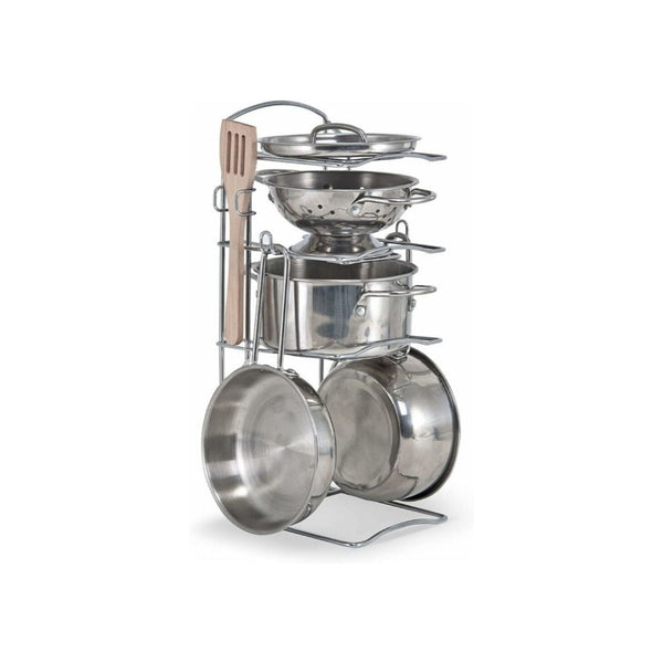 Melissa & Doug Stainless Steel Pots and Pans Pretend Play Kitchen Set for Kids (8 pcs)