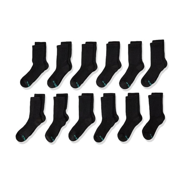 12 Pairs of Hanes Boys’ Double Tough Cushioned Crew Socks (2 Colors)