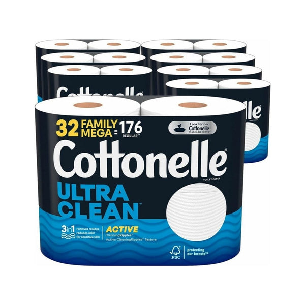 Cottonelle Ultra Clean Toilet Paper (32 Family Mega Rolls = 176 Regular Rolls)