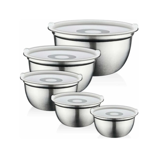 Set of 5 Stainless Steel Deep Nesting Mixing Bowls with Lids