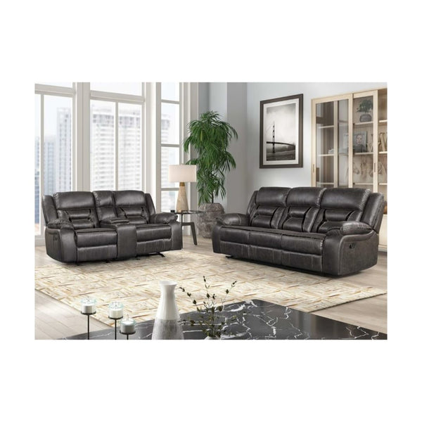 Roundhill Furniture Elkton Manual Motion Reclining Sofa and Loveseat with Storage Console