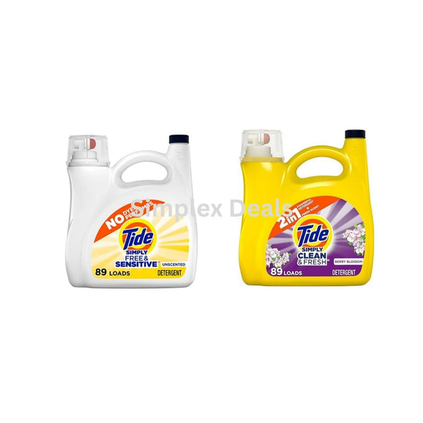 4 Bottles Of Tide 128oz Simply Liquid Laundry Detergent Free & Sensitive Or Berry Blossom