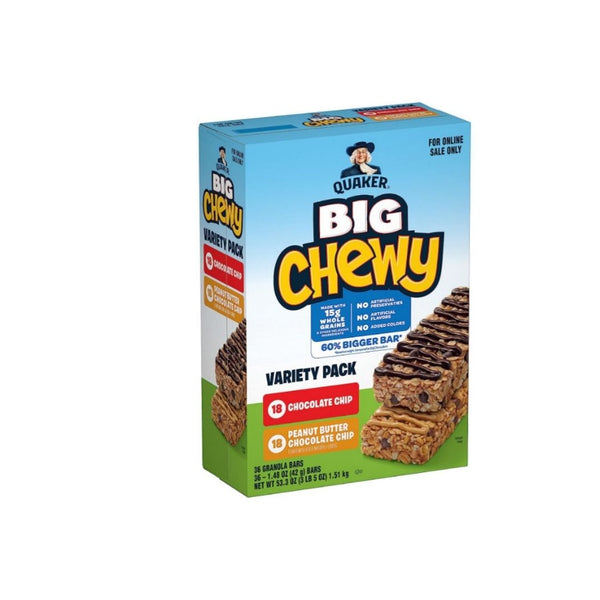 36 Count Quaker Big Chewy Granola Bars, 2 Flavor Variety Pack (OU-D)
