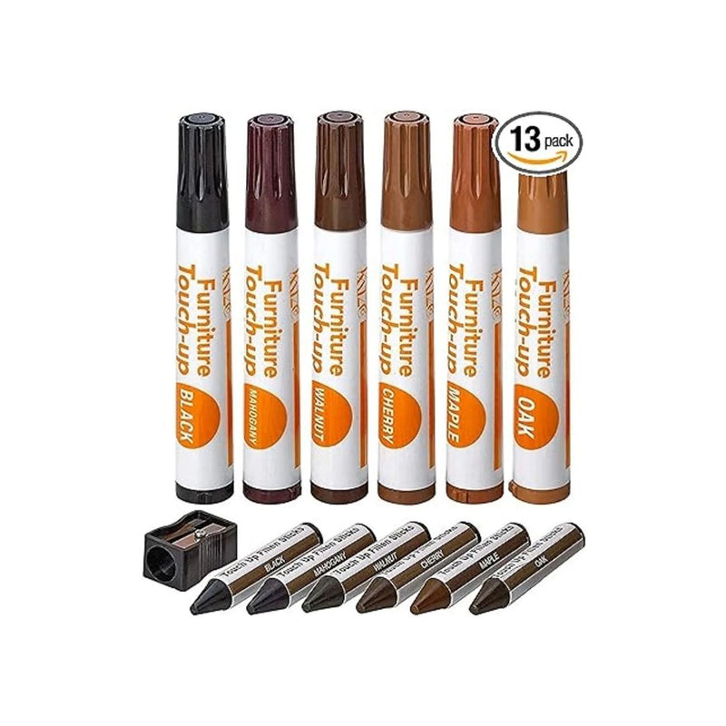 Katzco 13-Pc Wooden Furniture Markers and Wax Stick Repair Kit